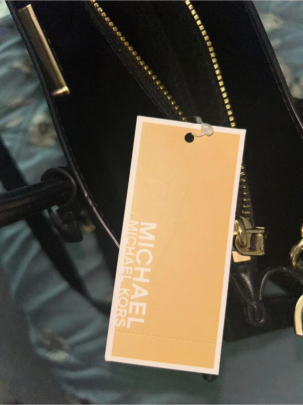 Michael Kors Black Leather Shoulder Satchel with Gold Hardware
